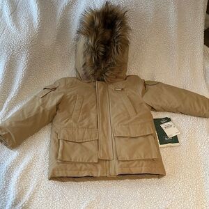 Woolrich Kids' Tan Puffer Parka with Faux-Fur Hood